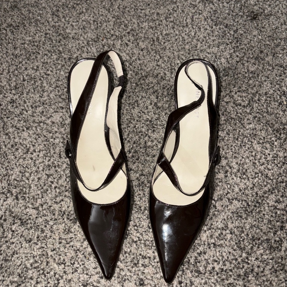 Brown Patent Slingback Heels